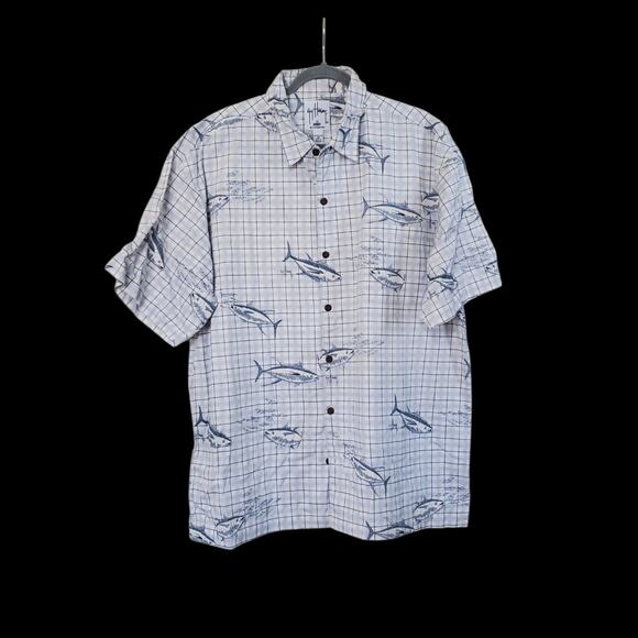 Guy Harvey AFTCO Bluewater Tuna Hawaiian Short Sleeve Button Up Shirt, Men's 2X - Picture 1 of 11